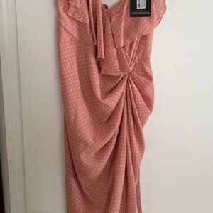 PrettyLittleThing Asymmetrical Pink Polka Dot Dress